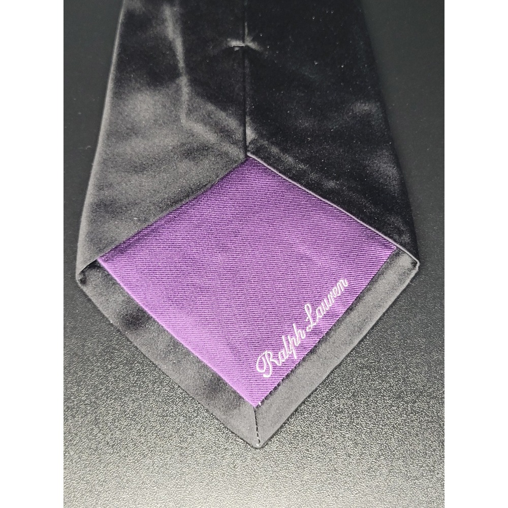 Ralph Lauren Purple Label Necktie Black Silk Velvet Handmade Italy Excellent